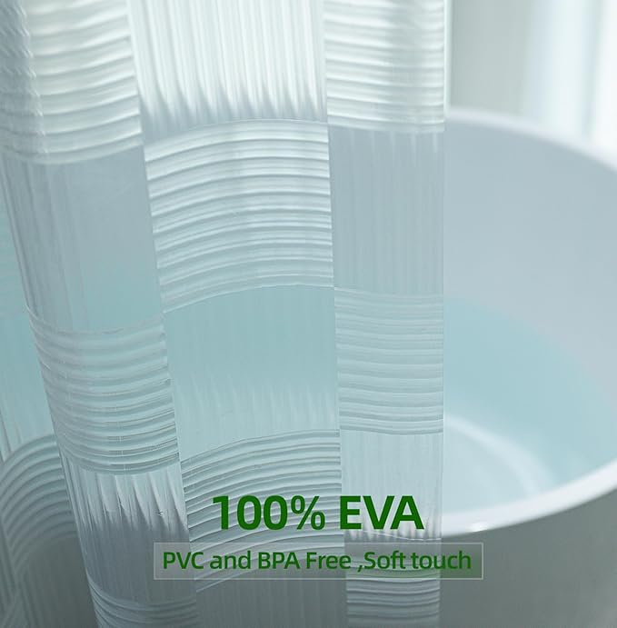 EVA Short Shower Curtain or Liner, Transparent Heavy Duty Clear Design Shower Liner with Geometric 3D Pattern,Waterproof Shower Curtain Liner 60 inches Long for Bathroom with 3 Weighted Magnets