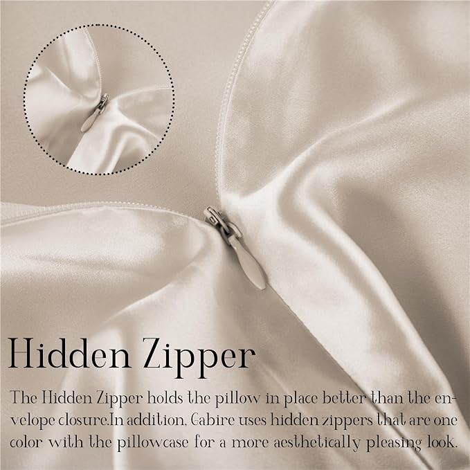 Gabire Mulberry Silk King Size Pillow Cases for Hair and Skin, Ultra Smooth Cooling Acne Pillow Case with Hidden Zipper Both Sides Real Silk Pillow Cases King (20"×36"), Beige