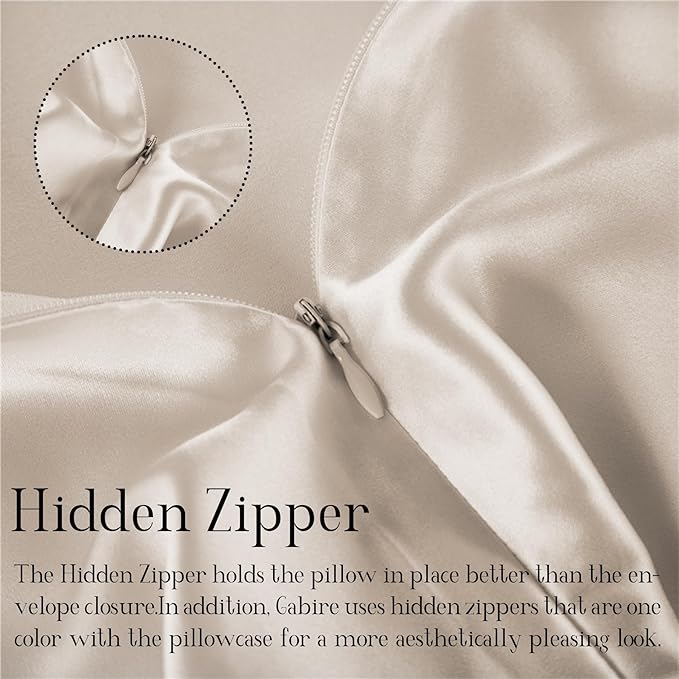 Gabire Mulberry Silk Pillowcase for Hair and Skin Prevent Acne Pillowcase Both Sides Real Silk Pillowcases Organic Silk Pillowcase with Hidden Zipper, Beige, Standard (20"×26")