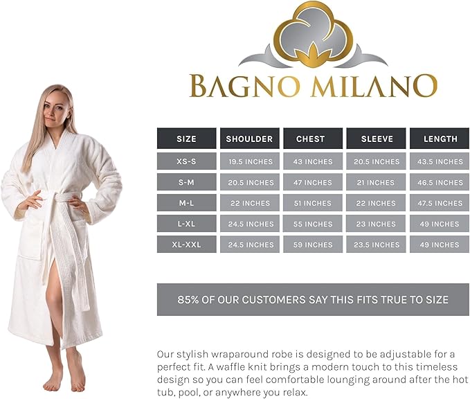 BAGNO MILANO Women's Robe, Certified Organic Turkish Soft Cotton Kimono Bathrobe for Women