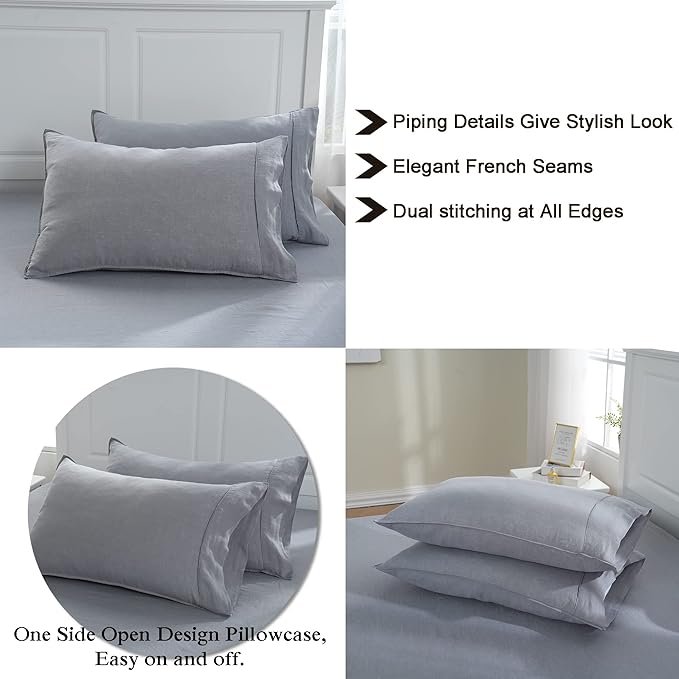 S VICTORY SYMBOL 100% Organic Linen Duvet Cover Set 3pcs Queen Size,Natural French Washed Flax Bedding,GOTS Certified(1 Duvet Cover and 2 Pillowcases) Buttons Closure,Light Grey