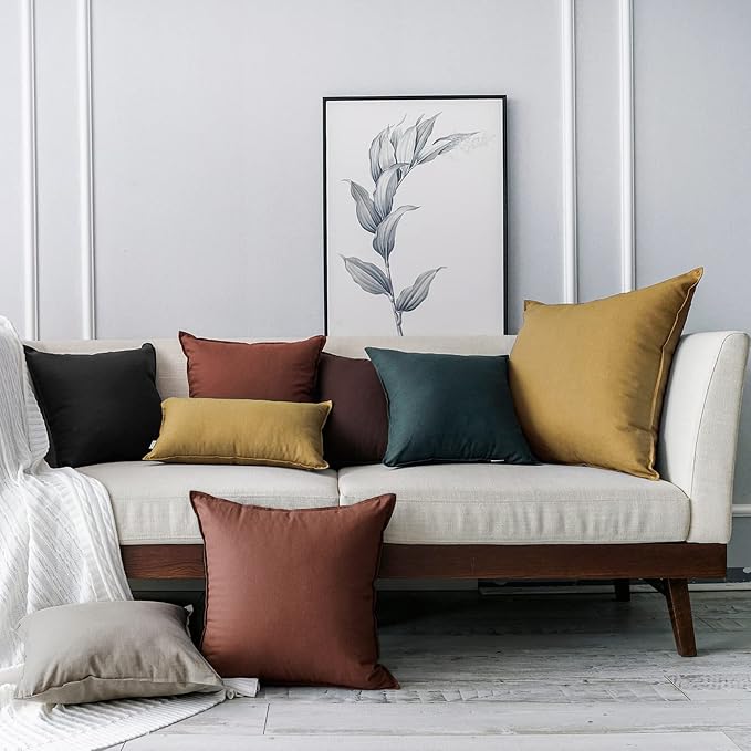 Jeanerlor 18"x18" Solid Cotton Linen Decoration Throw Pillow Case with Zipper Euro Sham Cushion Case Cool Pillow Cover Delicate Decorative Pillowcase for Chair/Bed/Couch,2 Packs, Dark Green