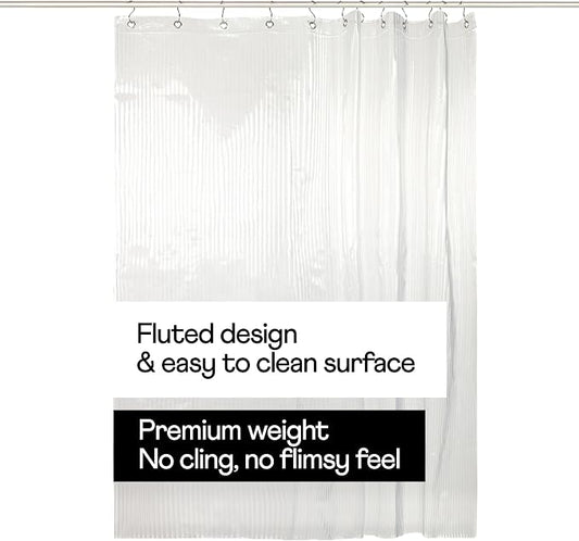 Sproos! - Fluted Shower Liner Clear 72" x 72" - Prevent Water Splashes - Modern Stylish Design - Eco-Friendly Material - Easy Maintenance Durable Long-Lasting