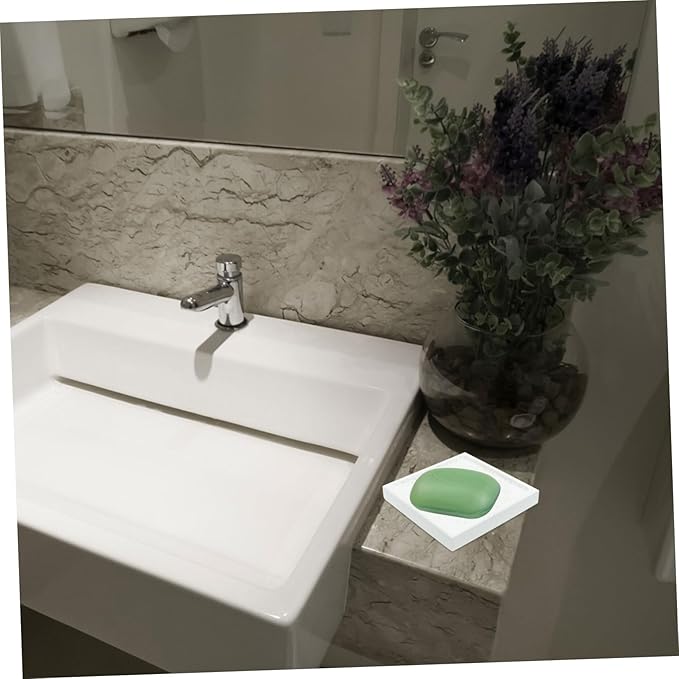 KALLORY Green Diatomite Soap Dish Container Made of Clay and Pebbles with Flat Bottom, Absorbent and Odor-reducing Bathroom Soap Holder, Stylish and Practical for Home or Travel Use