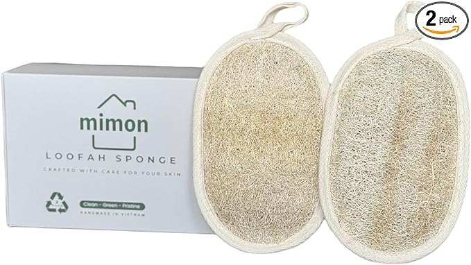 Double Sides Natural Loofah Sponge, Exfoliating Body Scrubbers (2 Pack), Biodegradable Bath Sponge, Gentle, Chemical-Free Bath & Body Loofah for Women, Men, Kids, Made with Natural Loofah