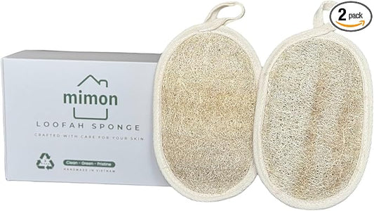 Double Sides Natural Loofah Sponge, Exfoliating Body Scrubbers (2 Pack), Biodegradable Bath Sponge, Gentle, Chemical-Free Bath & Body Loofah for Women, Men, Kids, Made with Natural Loofah