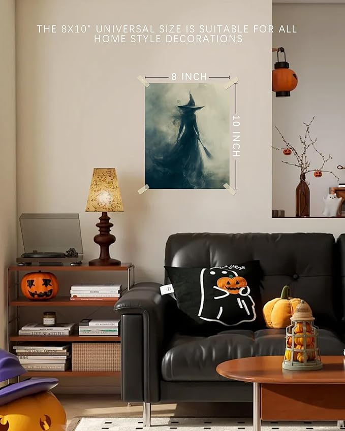 Vodefoad Vintage Witch Wall Art Halloween Decor, Retro Gothic Witch Print, Spooky Witch in Dark Forest Canvas Prints for Wall Decor, Vintage Moody Halloween Wall Art | Witchy Cottage Fall Halloween Decor for Gallery, Living Room, Bathroom, Bedroom,Holi...