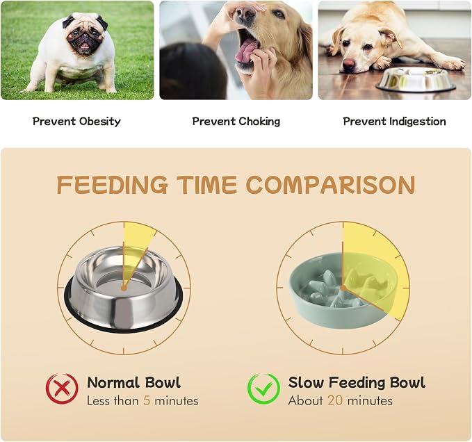 Havniva 6.1” Raised Slow Feeder Dog Bowls Set, 0.9 Cups Ceramic Slow Feeder Dog Bowl and 6.1” Dog Water Bowl with Elevated Wooden Stand Puzzle Dog Food Bowl for Small Dogs Anti-Gulping & Anti-Choking