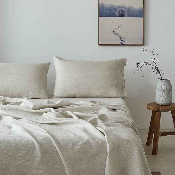 100% French Linen Pillowcases with Handmade Hemstitch Lace - Pack of 2 - Washed Solid Color Natural Flax Soft Breathable - Linen, 20'' x 30''