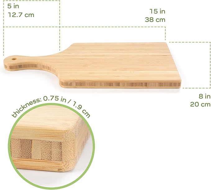 BambooMN Bamboo Paddle Cutting and Serving Board, Charcuterie Boards for Meat, Vegetables, Fruits, Bread, Kitchen Cutting Board with Handle - 15" x 8" x 0.75" - 10 Pieces