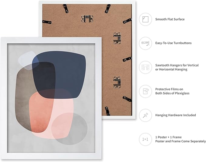 Monem Art Pastel Abstract Organic Shapes Print - Scandinavian Minimalist Art Poster - Wall Decor for Living Room, Bedroom or Office - 16x20 White Framed Wall Art by Mareike Bohmer