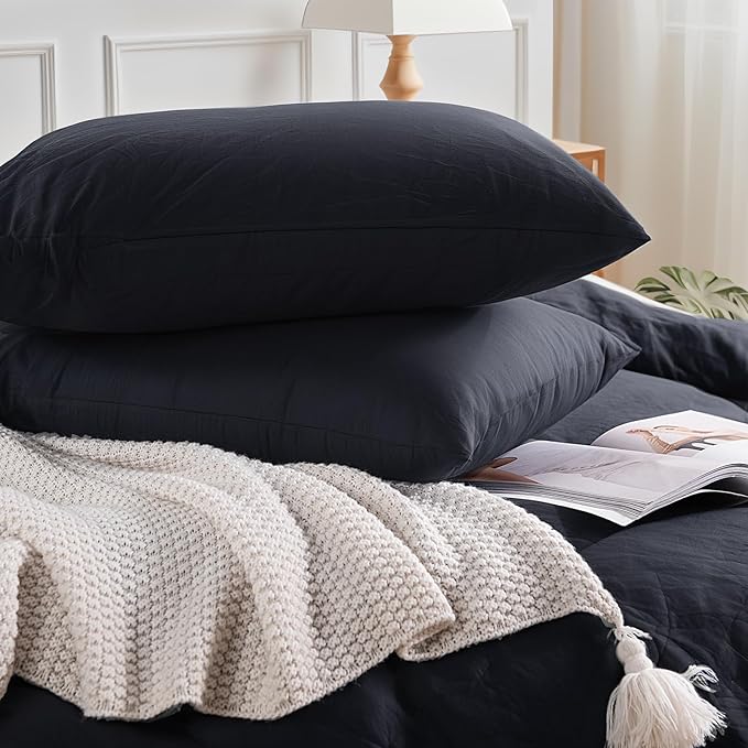 NEXHOME PRO King Duvet Cover Set – 100% Certified Organic Cotton with Washed Feel & Linen-Like Texture, Comfortable & Breathable, Home Bedding Set Dark Grey (No Comforter)