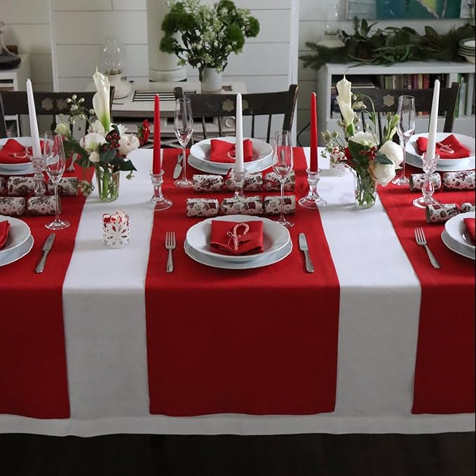 Huddleson True Red Linen Napkin 20x20 (Set of Four) Luxury Italian Linen Napkin Sewn in US