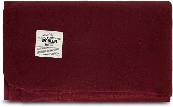 Lodge Twin Blanket - 80% Recycled Wool - Buffalo Plaid - Warm Throw Blanket - Thick - Washable - 65W x 90L - Burgundy