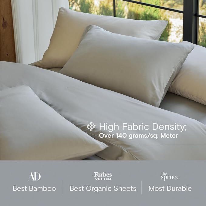 DOZ Sheet Set, 100% Viscose derived from Bamboo, Organically Grown, Buttery Soft, Cooling Sheets, High GSM, Deep Pockets - 3 Piece - 1 Pillowcase 1 Fitted 1 Top Sheet (Dove, Twin XL)
