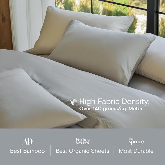 DOZ Sheet Set, 100% Viscose derived from Bamboo, Organically Grown, Buttery Soft, Cooling Sheets, High GSM, Deep Pockets - 3 Piece - 2 Pillowcases 1 Fitted Sheet (Dove, Full)