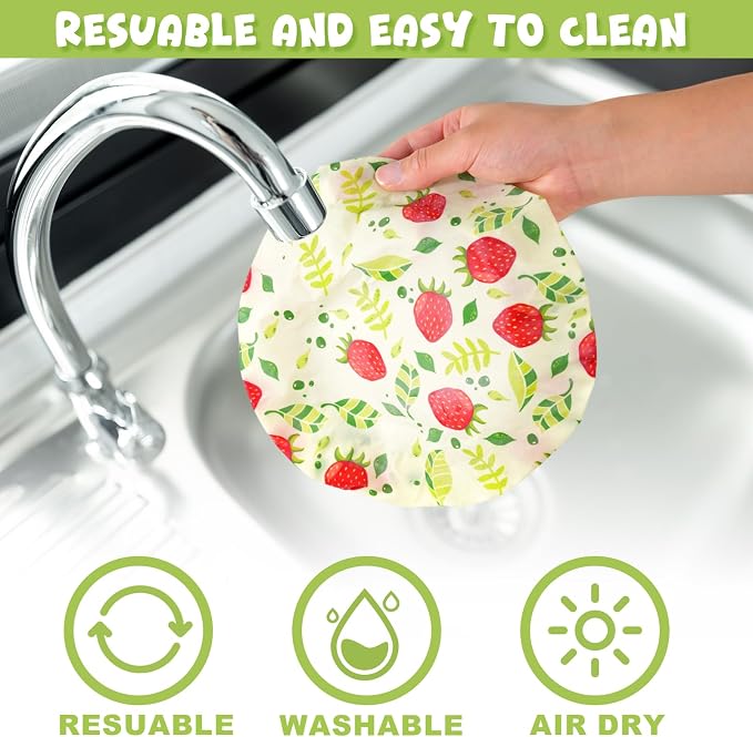 4-Pack Reusable Cotton Bowl Covers with Fruit Pattern, 6/8/10/12 Inch Elastic Food Storage Covers for Bread Proofing, Sourdough Dough, Kitchen Containers & Food Storage