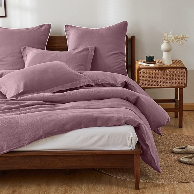 100% French Linen Pillow Shams Basic Style - Pack of 2 - Washed Solid Color Natural Flax Soft Breathable - Purple, 20'' x 36''