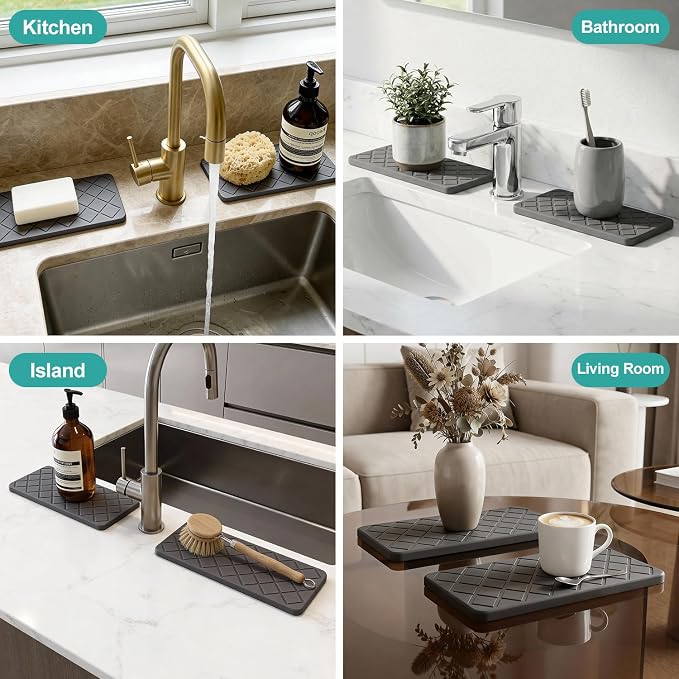 Water Absorbing Stone Drying Tray for Kitchen Counter Decor Bathroom Sink Organizer Soap Dish Dispenser Tray Diatomite Stone Fast Quick Drying Mat Bathroom Vanity Trays Sponge Holder Drink Coasters