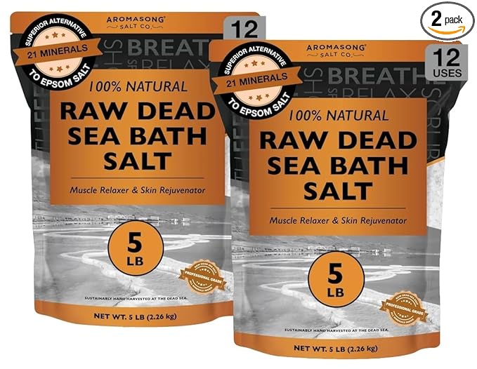 Aromasong Raw Dead Sea Salt for Soaking - Minimal Cleaned Bath Salt Soak - 10 Lbs (2 x 5 lb. Bags) Bulk Resealable Pack - Leaves Your Skin Softer Then Epsom Salt