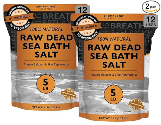 Aromasong Raw Dead Sea Salt for Soaking - Minimal Cleaned Bath Salt Soak - 10 Lbs (2 x 5 lb. Bags) Bulk Resealable Pack - Leaves Your Skin Softer Then Epsom Salt