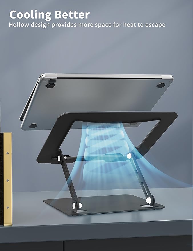 SOUNDANCE Laptop Stand for Desk, Portable Adjustable Laptop Riser, Ergonomic Design Computer Holder, Metal Laptop Mount Elevator Compatible with 10 to 15.6 Inches PC Computer, Black