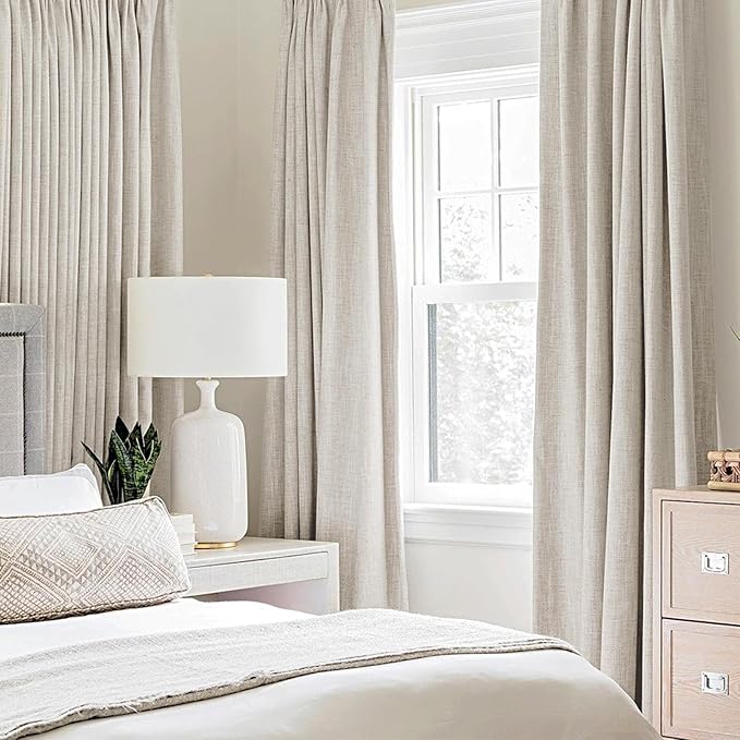 MIULEE 100% Blackout Linen Curtains for Bedroom Thermal Insulated Birch Grommet Room Darkening Curtains & Drapes for Living Room Nursery 52 x 96 Inch (2 Panels)