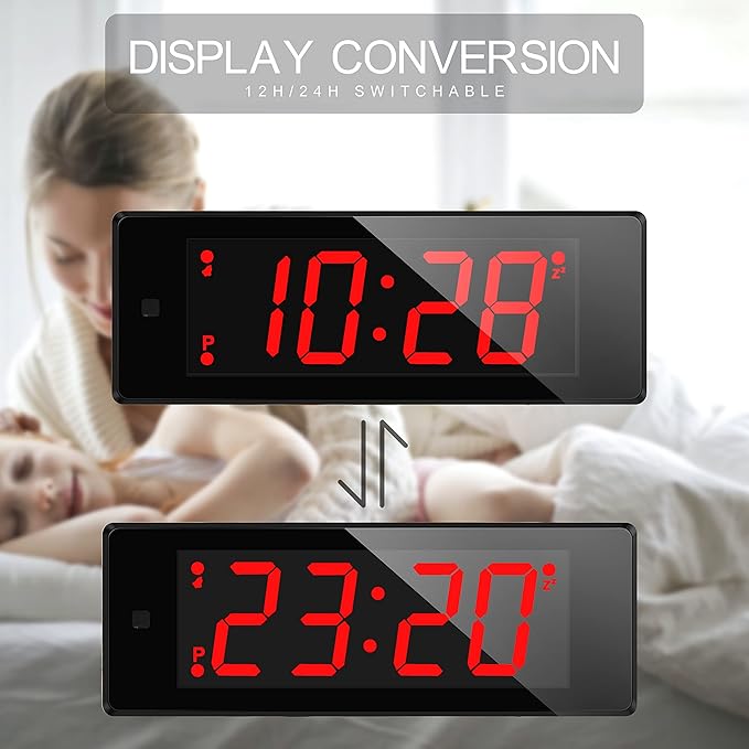 Digital Alarm Clock with Upgraded LED/LCD Display,Digital Clock with Flashlight,Adjustable Brightness,Snooze,Battery Operated Small Travel Clock for Bedroom Bedside (red Display)
