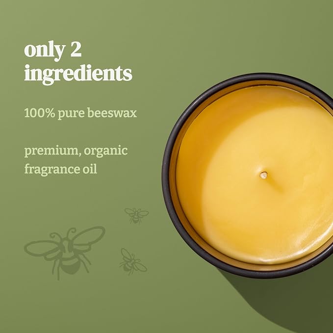 Apple Bourbon Organic Beeswax Candle | 2 Ingredients | 100% Pure Beeswax Candles, Non Toxic, Natural, Organic Candles, Beeswax Candles Scented, Non Toxic Candles, 80 Hour, 14oz