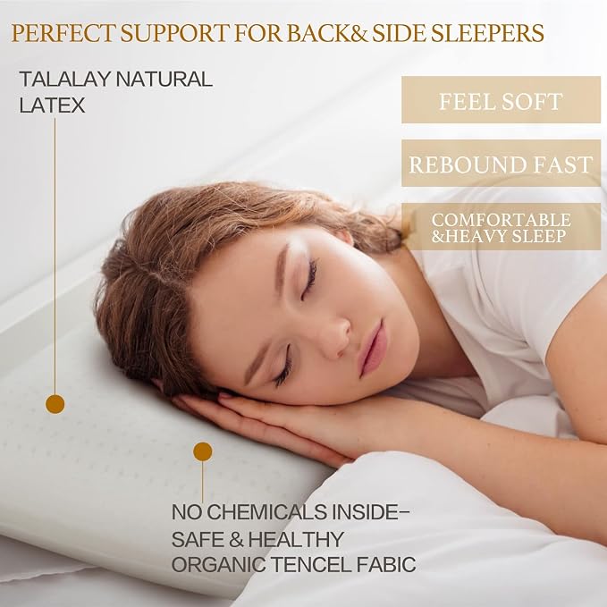 Talalay 100% Natural Premium Latex Pillow,Bed Pillow for Sleeping with Removable Cotton Cover, Helps Relieve Pressure, Breathable, Pressure Relief, Durable (1, Queen (High Loft))