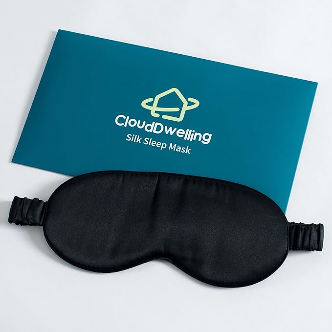 100% 22 Momme 6A Grade Double-Sided Pure Mulberry Silk Eye Mask Soft Breathable Sleep Blindfold with Elastic Headband for Men and Women Pack of 1 (Black)
