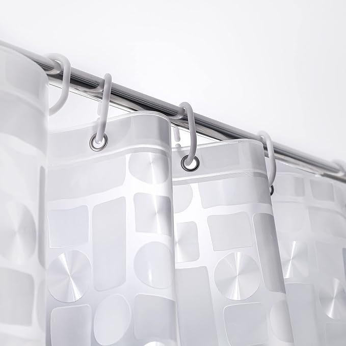 NTBAY EVA Semi-Transparent Clear Shower Curtain with Geometric, Water-Repellent Liner with 3 Magnets for Bathroom, 72x72 Inches