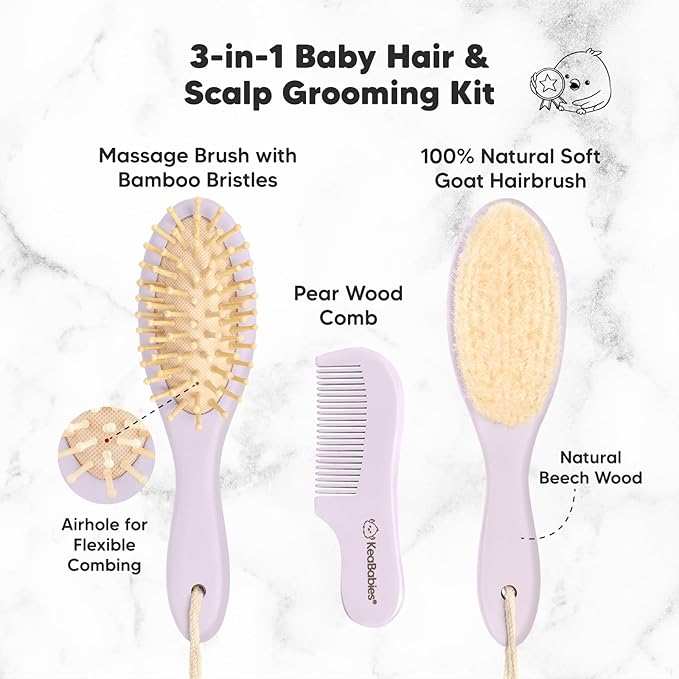 KeaBabies Baby Hooded Towel and Baby Hair Brush and Comb Set - Soft Bath Towels with Hood for Toddlers - Wooden Brush with Soft Goat Bristle for Girls, Boys, Toddlers