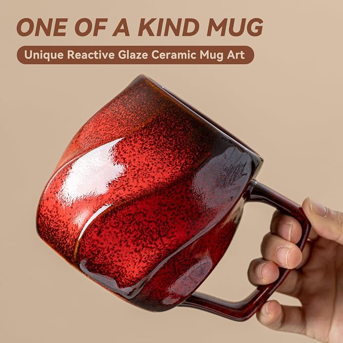 Autumn Ember Ceramic Coffee Mug - 17 oz Unique Reactive Glaze Coffee Cup with Ergonomic Large Handle, Ceramic Mug for Office Home, Birthday Gift for Men Women