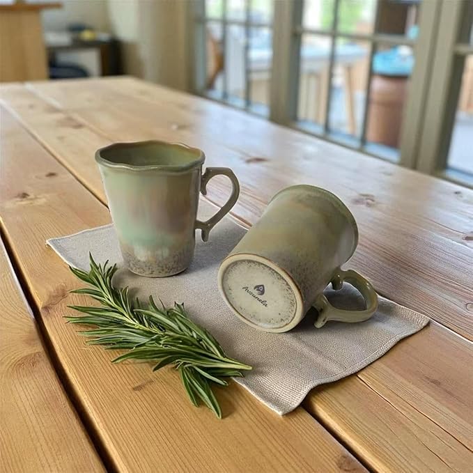 Large Ceramic Coffee Mug 16 oz - Microwave & Dishwasher Safe, Handcrafted Artisan Pottery Cup with Tapered Design for Stability & Heat Retention, Gift for Mom (Reactive Olive Green)