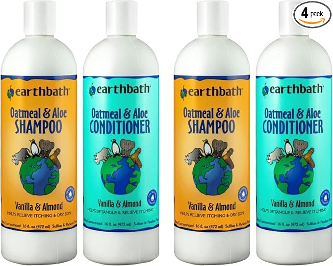 earthbath Oatmeal & Aloe Dog Shampoo and Conditioner Set - Oatmeal Shampoo & Conditioner for Dogs, Itchy, Dry Skin Relief, Pet Wash, Made in USA - Vanilla & Almond, 16 Oz (2 Sets)