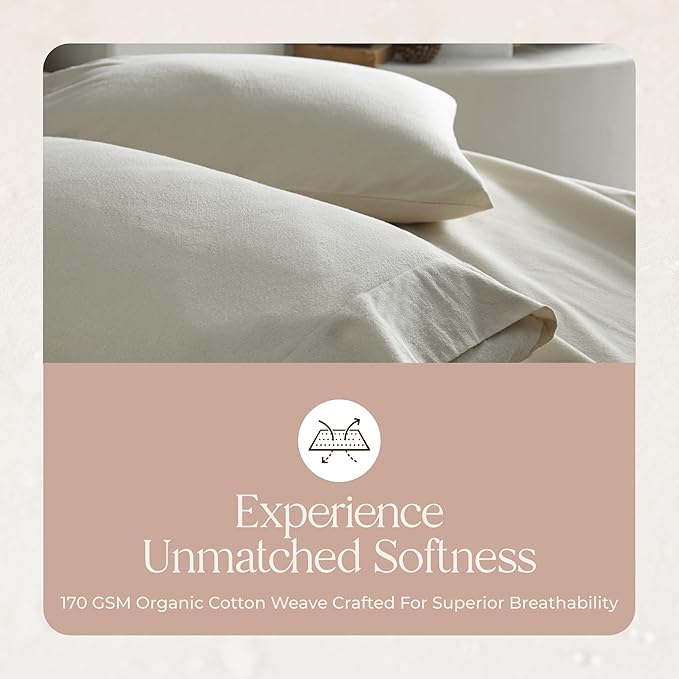100% Organic Flannel Sheets Full Size - GOTS Certified 100% Cotton Flannel Sheets Set with Comfortable Soft Brushed Finish & Deep Pocket - 1 Flat 1 Fitted & 2 Pillowcases (Natural, Full)