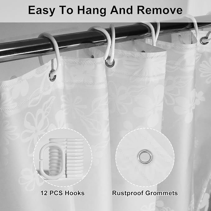 PEVA Shower Curtain, Water Repellent Premium Bathroom Shower Curtain with 3 Magnetic Weights for Shower Stall, Bathtubs