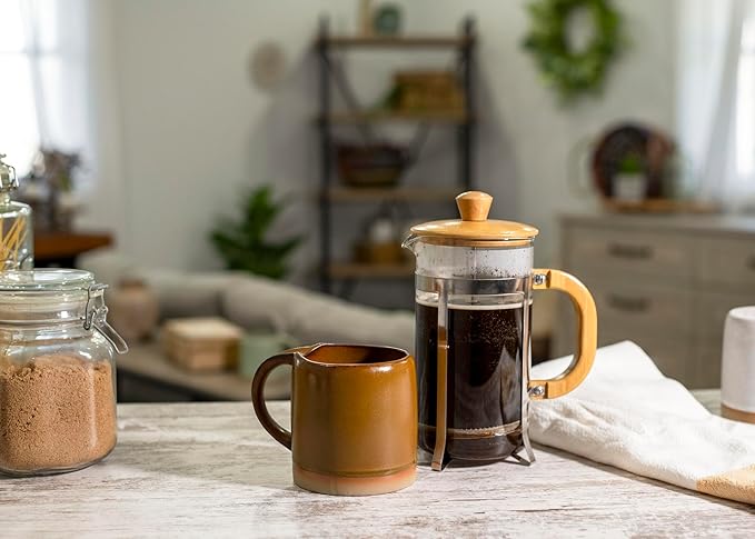 Elanze Designs Crafted Inspiration 18 Ounce Ceramic Thumbprint Comfort Grip Hand Thrown Styled Coffee Mug | X-Large Capacity for Tea, Coco, and Coffee Lovers, Camel Brown