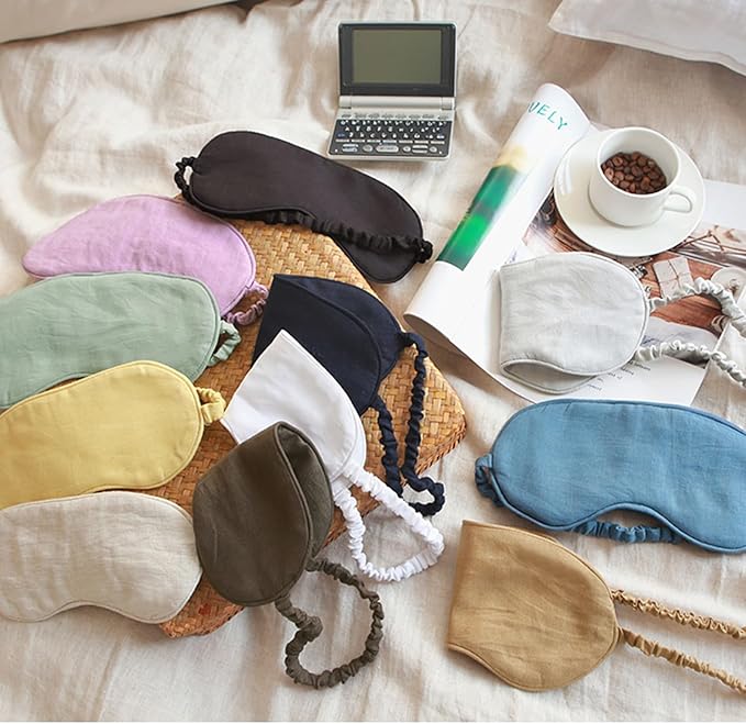 100% Pure Linen Sleep Mask Blackout Eye Mask for Sleeping, Eye Cover with Adjustable Strap - Organic Cotton Core Linen Eyes Mask Breathable for Travel - Gift for Women Men (raw Hemp Color)