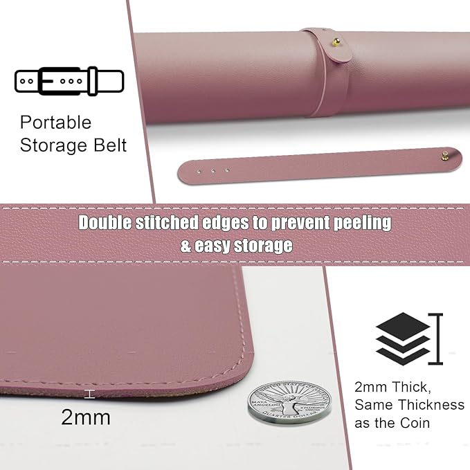 Non Slip Desk Mat, 31.5" x 15.7" PU Leather Desk Pad, Cork Desk Mat for Desktop, Desk Pad for Keyboard and Mouse, Ideal for Office and Home, Purple Pink