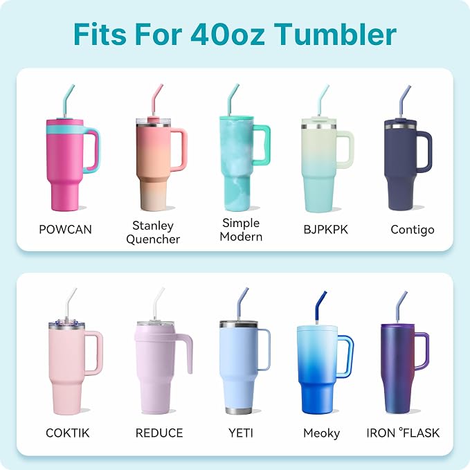 2 PCS 40oz Metal Straws for Stanley 40oz Cup & 64oz Jugs | Extra-Long Stainless Steel Straws with Removable Silicone Tips, Fits Large Tumblers & Oversized Mugs