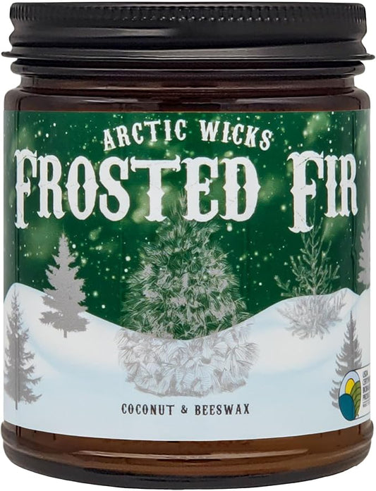 Arctic Wicks Scented Coconut Beeswax Candles | Coconut Beeswax Non Toxic Candle 9oz Amber | Farmhouse Candles Non-Toxic Clean Burn 100% USDA Certified Biobased (Frosted Fir - Fraiser Fir Tree)