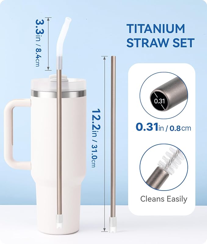 Heavy - Duty Titanium Straws12.2" Reusable for 40 oz Tumlbers | Metal Drinking Straws for All Kinds of Hot & Cold Drinks, Eco Conscious, BPA Free with Cleaning Brush(Transparent)