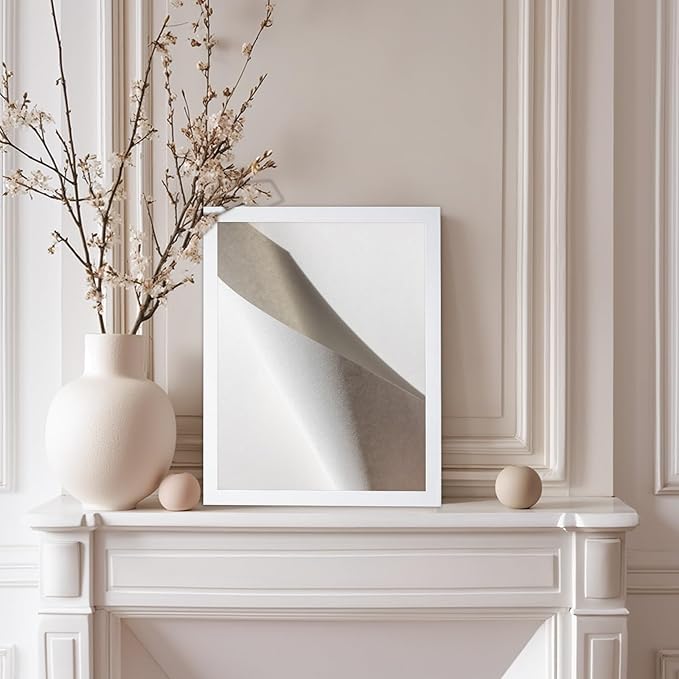 Monem Art Minimalist Folded Paper Abstract Print - Scandinavian Neutral Texture Art Poster - Wall Decor for Living Room, Bedroom or Office - 12x16 White Framed Wall Art by Mareike Bohmer