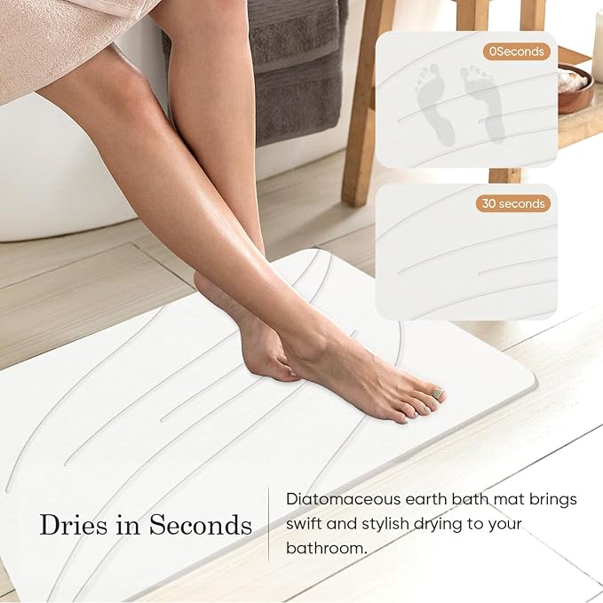 Jiloma Stone Bath Mat Diatomaceous Earth Shower Mat Non-Slip Super Absorbent Bathroom Floor Mat Quick Drying Natural Easy to Clean(24 * 16 White)