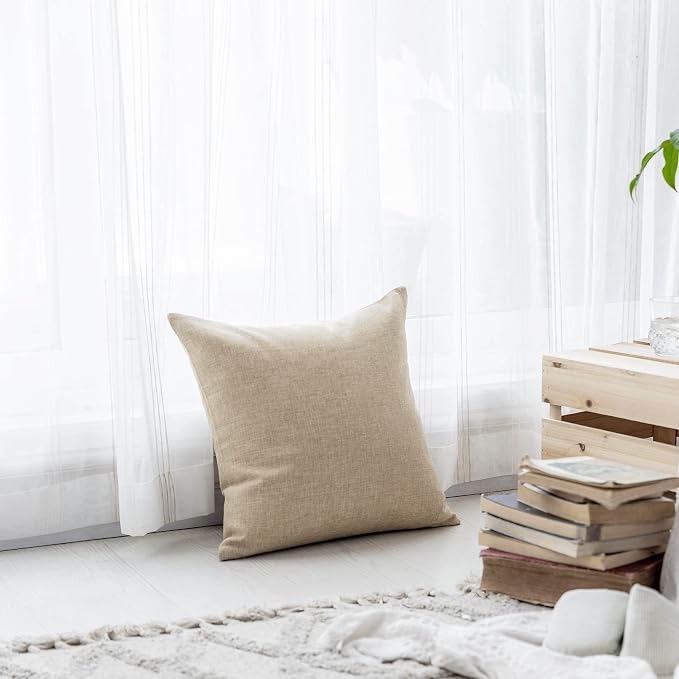 Home Brilliant Burlap Decorative Pillow Covers Throw Pillows for Couch, 22x22 inch, 55x55 cm, Light Linen
