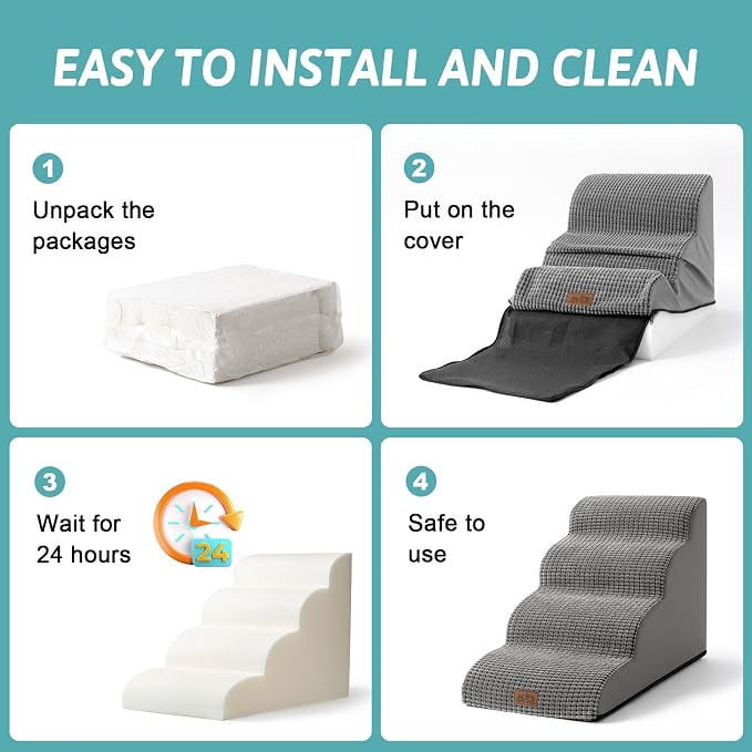 Dog Stairs for High Bed 22.6" H, Small Dog Step for Puppy, Older or Cat, Curved Ramp for Car, Ladder with High Density Foam, Lightweight, Durable, 15.7x33x22.6 inch, 5 Step, Dark Grey