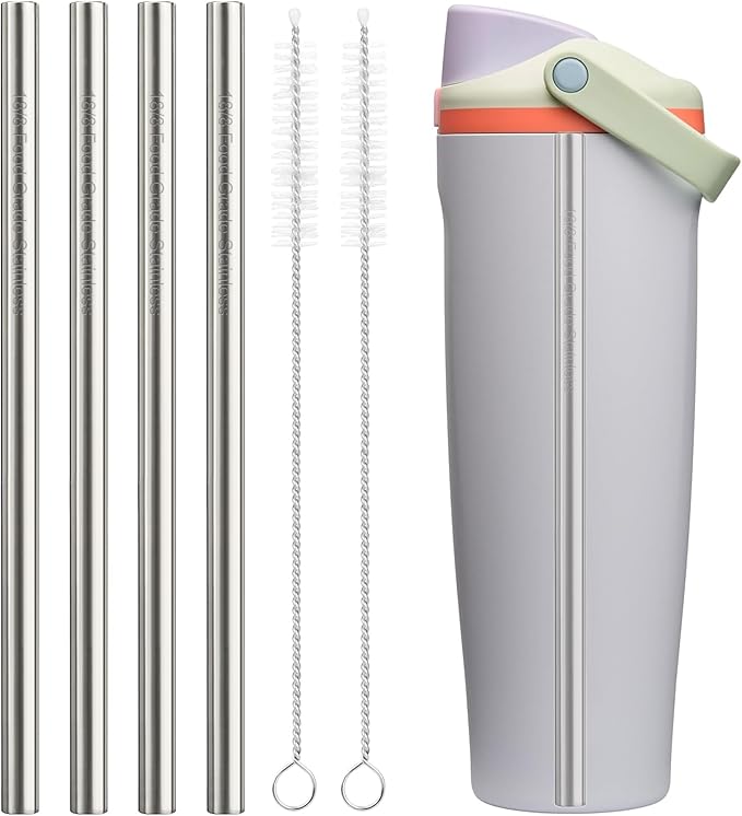 Metal Straw Replacement Set Compatible with Owala FreeSip Sway 40oz Bottles, 9.25" Durable Stainless Steel Replacement Straws with 2 Cleaning Brushes-4 Pack