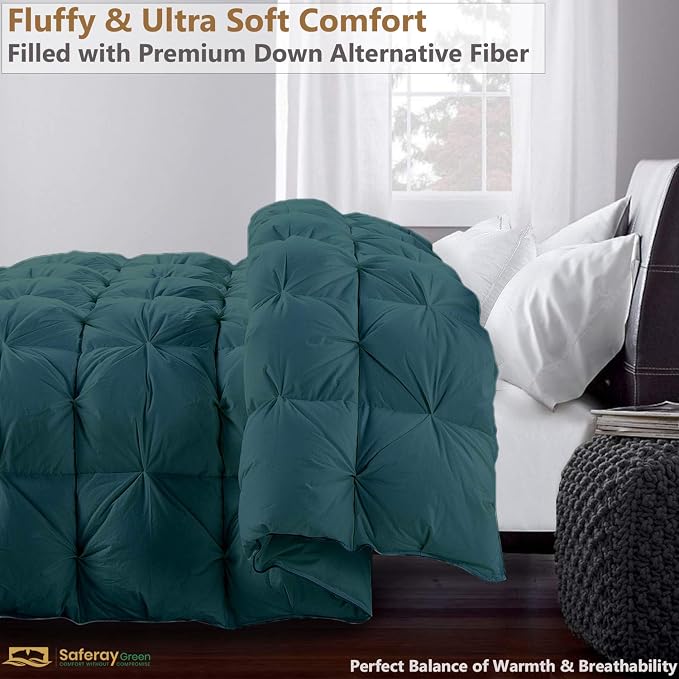 Grand Size Down Alternative Comforter 106x106 Inch Teal – 500 GSM Ultra Soft Breathable, Luxury Pintuck Pinch Pleat, All Season Duvet Insert with Corner Tabs, Machine Washable